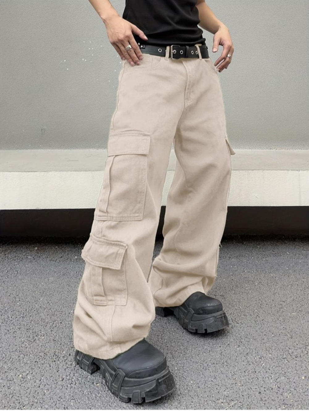 Relaxed Fit Men's Cargo Pants in Beige - Utility Streetwear